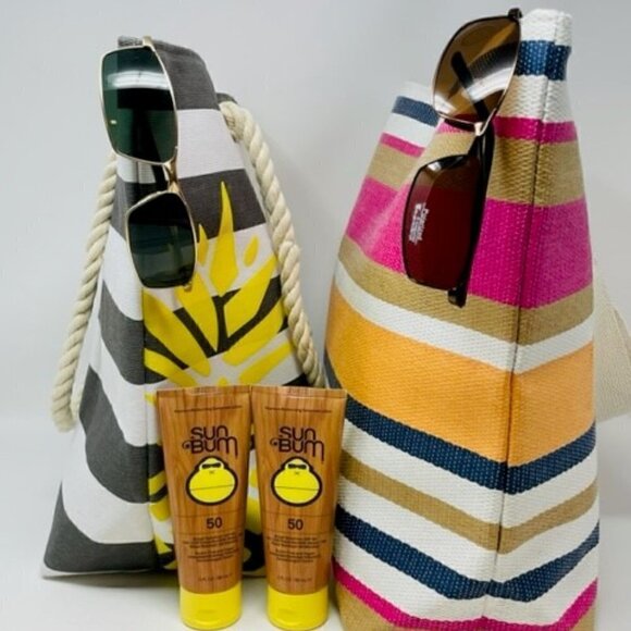 2  Beach Totes, &  2 UVA/B Sunglasses -  NEW     (Sunbeam sunscree NOT included) - Picture 3 of 3